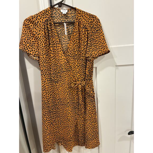 NWT J Crew Women Gold Size 10 Animal Print Short Sleeve Drapey Twill Wrap - Picture 2 of 4